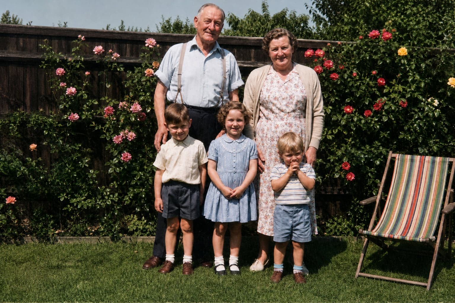 The same garden photo restored to natural colour